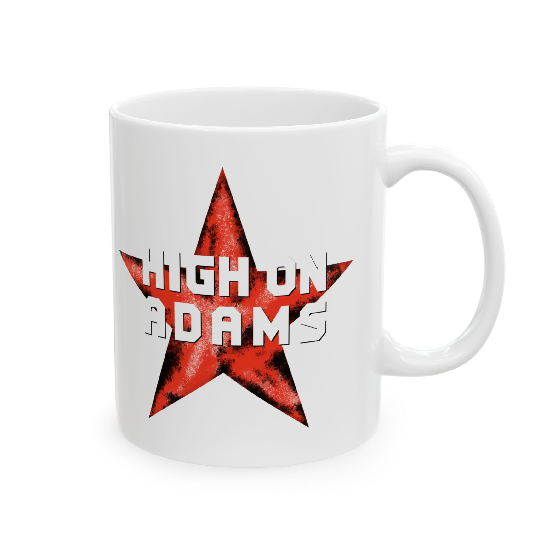 Ceramic Mug printed with High on Adams logo